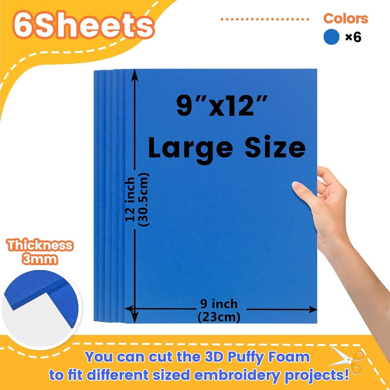 New brothread - 15 Options- 6PCS Embroidery Puffy Foam 9″x12″ Large Size 3MM Creating 3D Embroidery Effect for Caps, Garments, Jackets, Bags, Backpacks and More - Navy Blue - Image 2